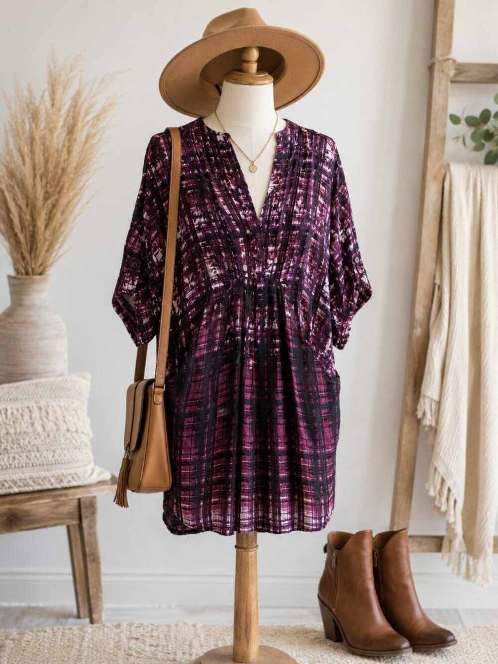 Maeve Anthropologie Petal Palette Tunic Dress XS Purple Pink Pockets